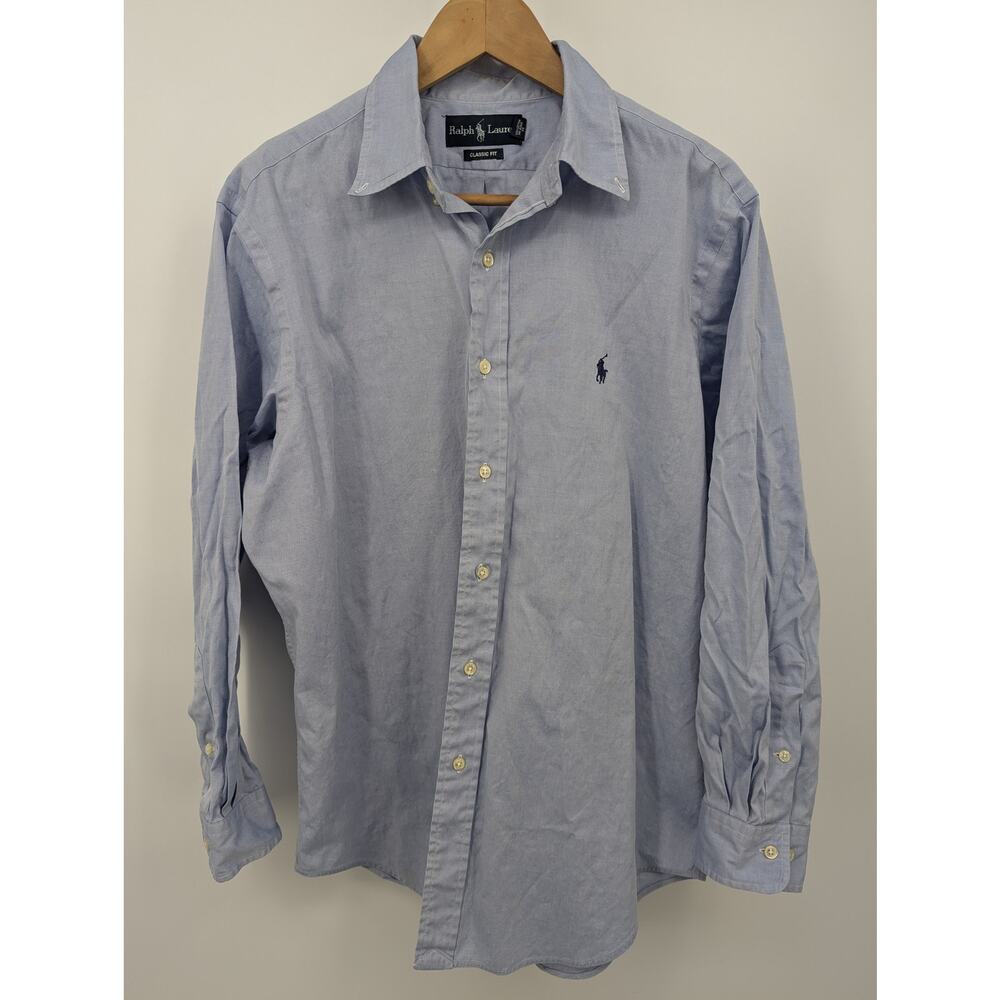 Ralph Lauren Classic Fit Blue Oxford Button Down Shirt Size 16 32/33 100% Cotton